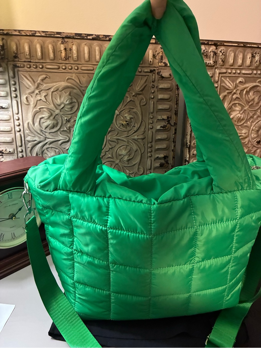Green Quilted Tote Bag - Women